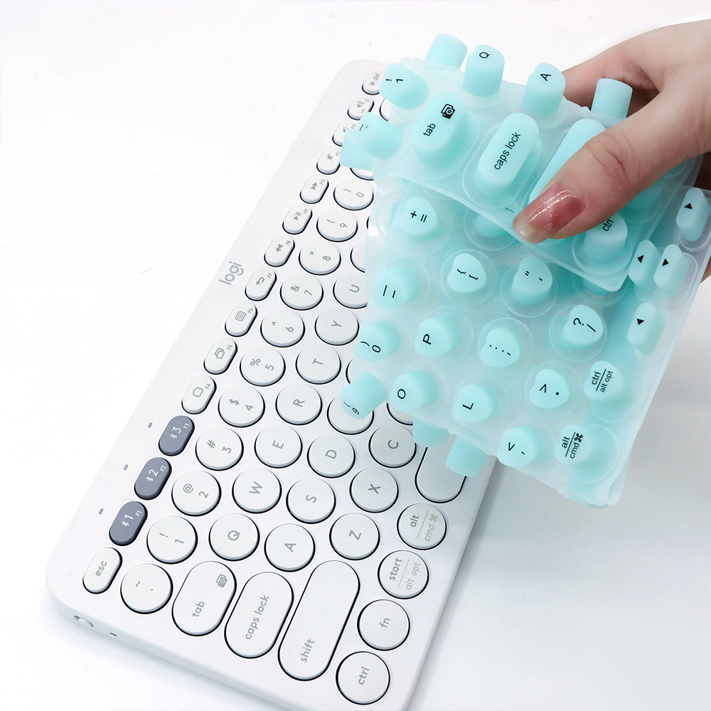 Teclado de silicona para decoración de uñas, teclado de membrana para dispositivos de escritura de oficina con uñas largas para mujeres, para Logitech K580, Aurora