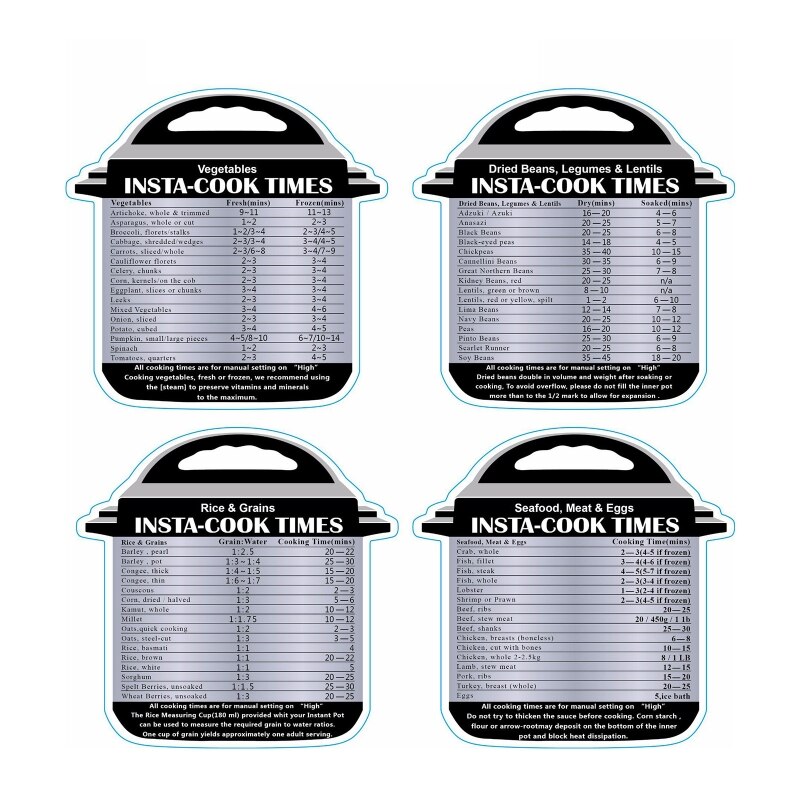 A6HB Cheat Sheet Magnet Set Pressure Cooker Accessories Cook Times Instapot Accessories Quick Reference Guide Magnets: B