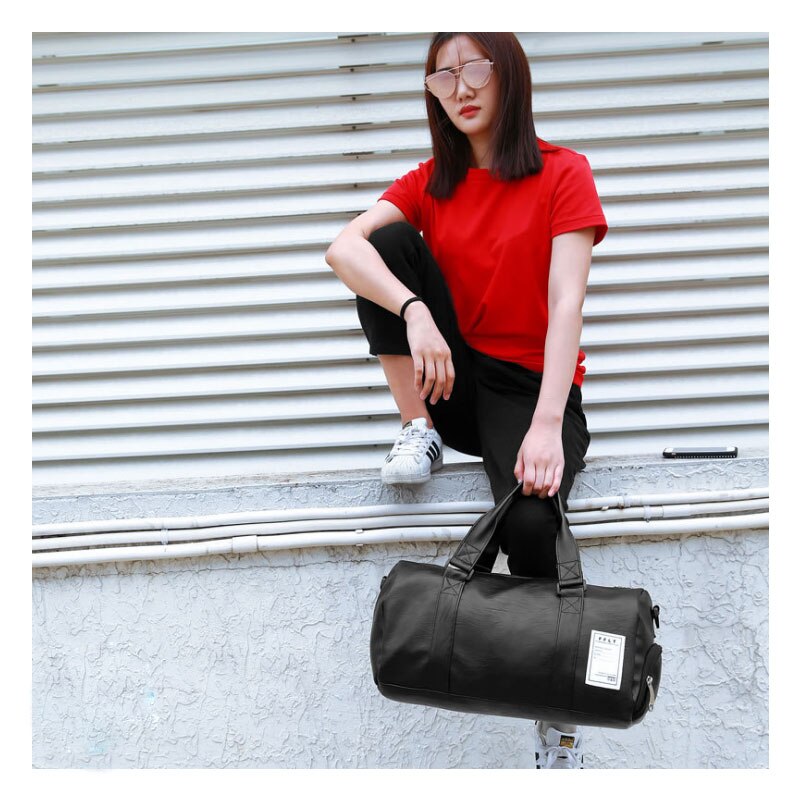 Travel Bag Women black PU Leather Gym Bags Hand Luggage For Men Duffle Bag