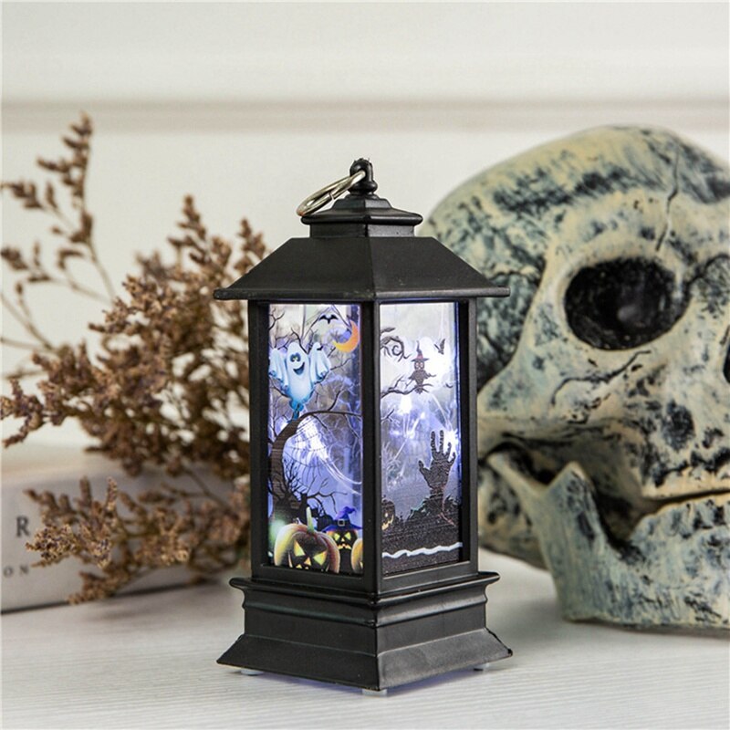 Halloween Vintage ▾ Zucca Luce Quadrato Simulato Fiamma Lampada Decorativa portato Lanterna Lanterna Appesa Rifornimenti Del Partito sbarra arredamento