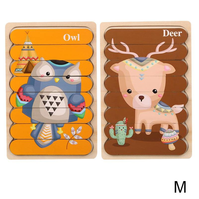 1pc Kids Wooden Toy Double-sided 3d Puzzle Stories Strip Puzzle Stacking Jigsaw Montessori Toy for Children Education: M