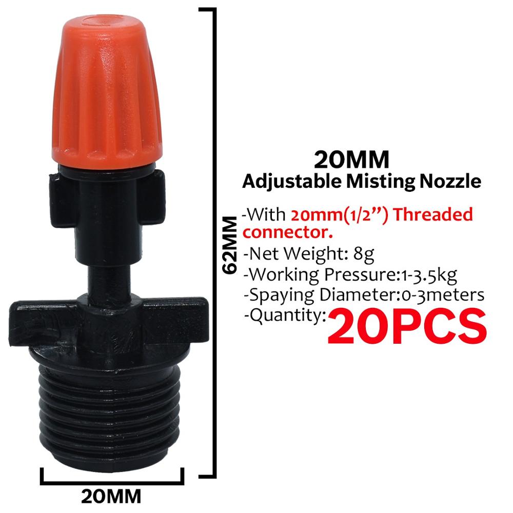 Kesla 20 stk justerbar misting dyse gevind barb barb tee have vanding vandings sprinkler til 4/7mm 1/4 '' pe pvc slangeslange: Ksl 01-110-20 stk