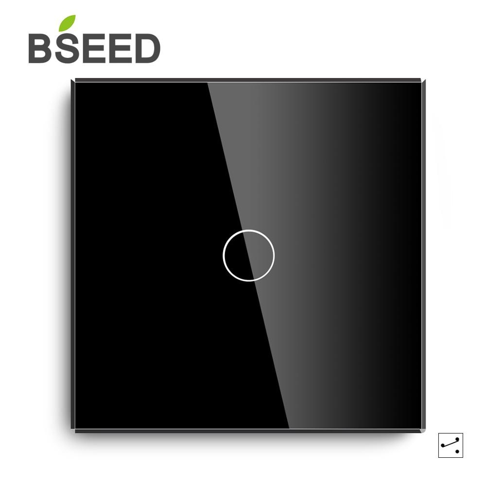 BSEED Touch Light Switch with Socket, Tempered Glass Panel with LED Indicator,2 Fold 1 Way Schuko Socket with Light Switch Gold, No Neutral Wire 500W