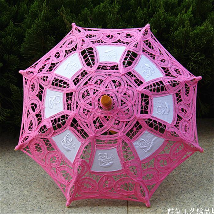 Paraguas azul clásico hecho a mano, flor de manualidades, Lacey, bordado, decoraciones: Rosa