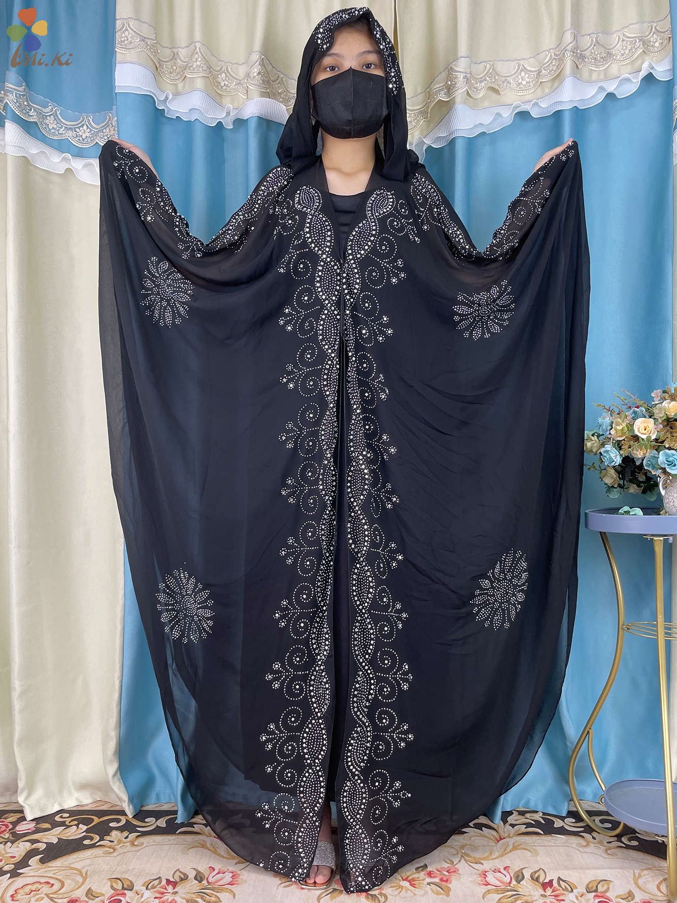Vestido muçulmano de luxo para as mulheres, tamanho grande, abaya, roupas islâmicas, aberto, diamante, moda: Creme