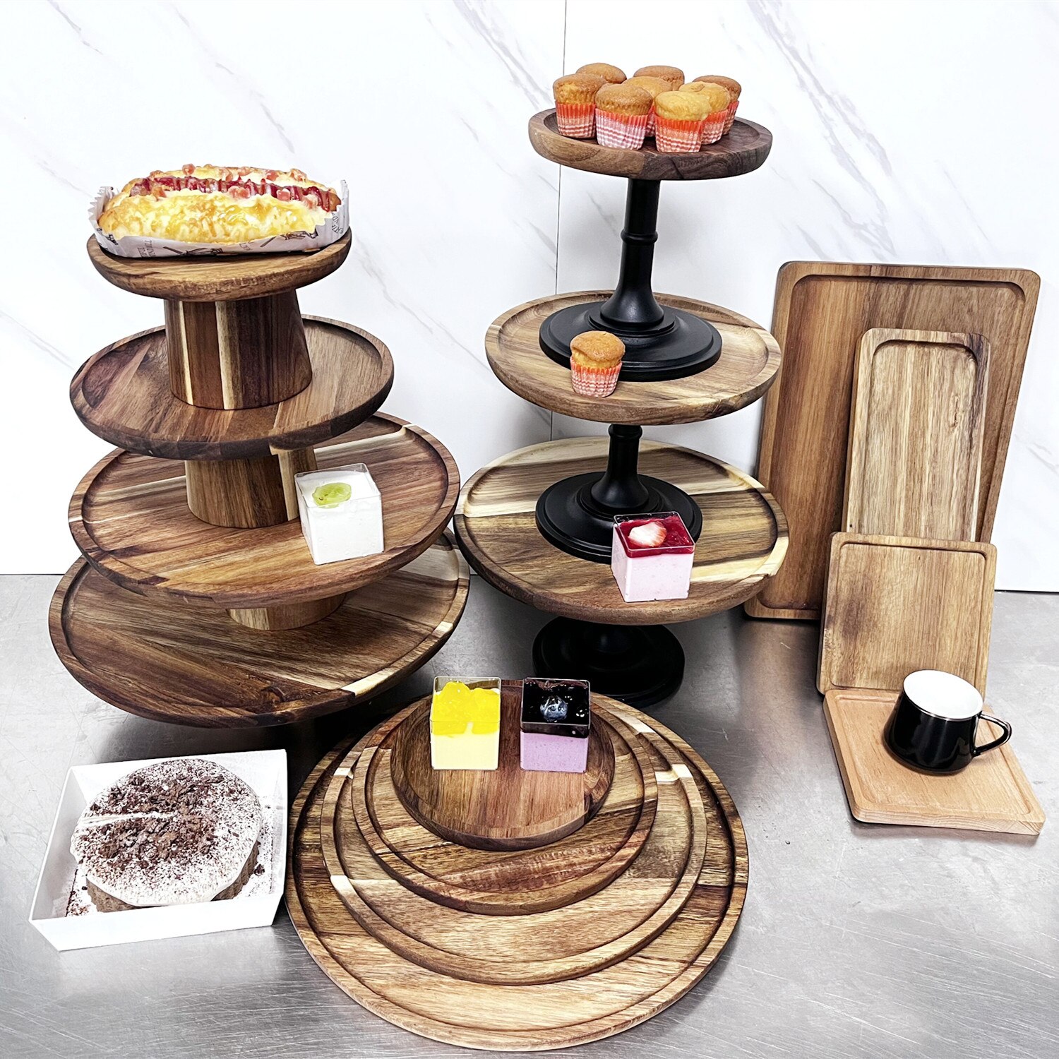 6.5/8.5/10/11 inch solid wood plate fruit plates For home kitchen supplies dessert cake stand Plates for food storage tray