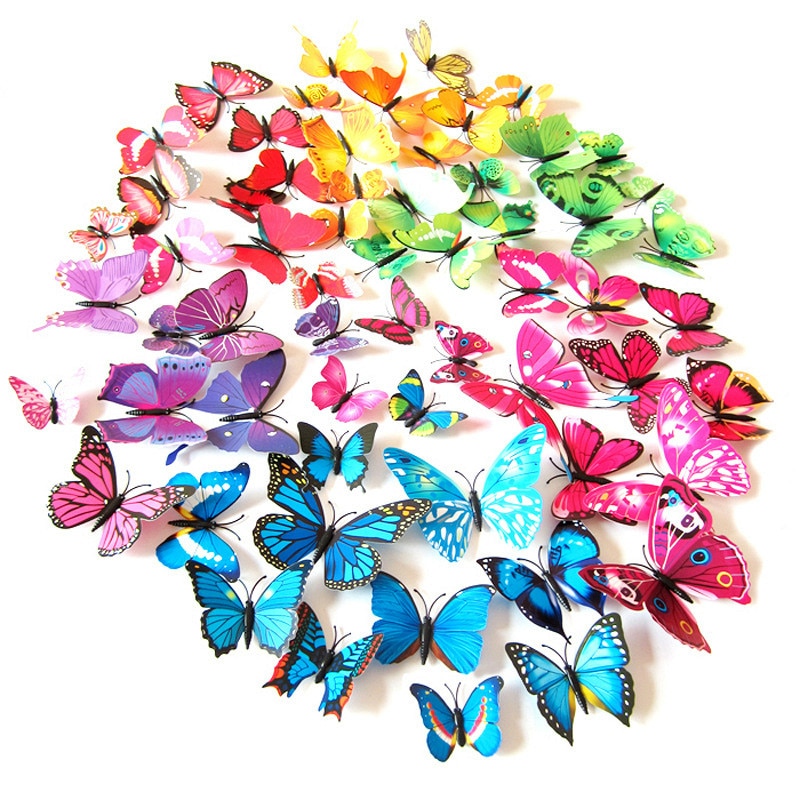 12 stuks bloemen vlinder diy decoratie stickers kinderen diy knutsel thuis feest decoratie kamer muurkunst