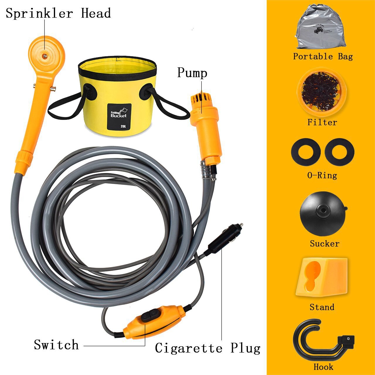 Tragbare Camping Dusche Heißer Wasser Bausatz draussen Dusche Wasser Tasche 12V Elektrische Für Wandern Reise Auto Waschen, pflanzen Haustier Bewässerung