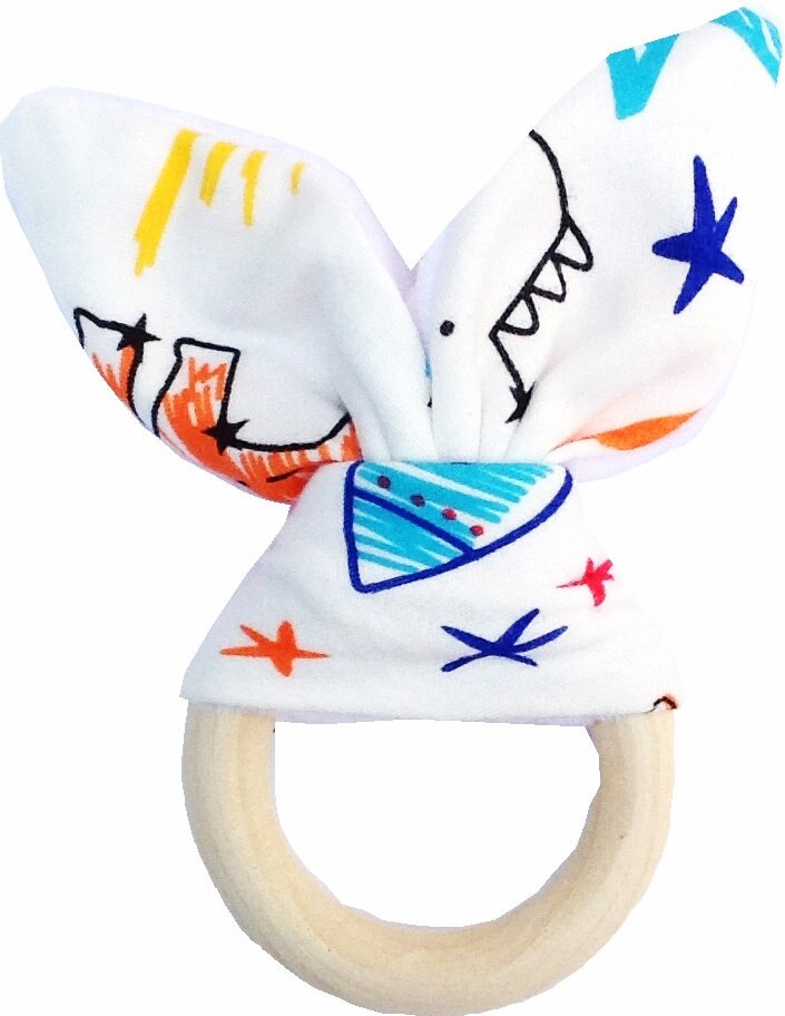 70mm Houten Natuurlijke Bunny Zintuiglijke Baby Tandjes Ringen Met Stof Baby Bijtring Speelgoed Voor Oral Care Dental Care Voor pasgeboren Baby