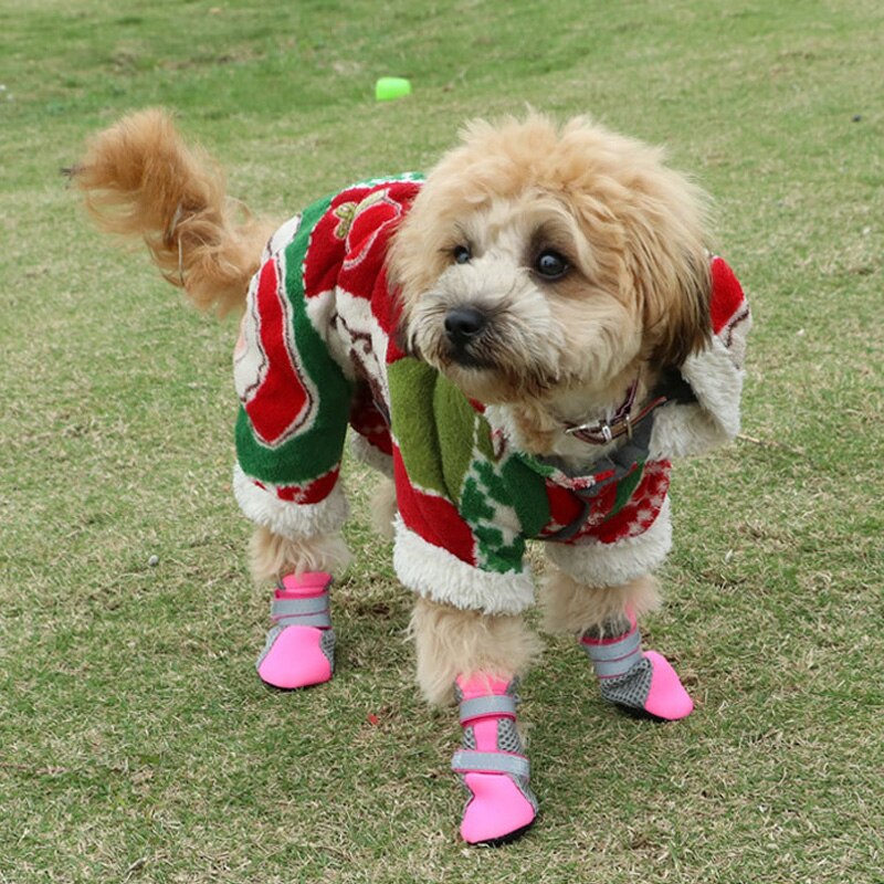 4Pcs/Set Booties Pet Dog Shoes Anti Slip Rain Boots Small Dogs Cotton Waterproof For Small Dog Clothes Pet Supplies