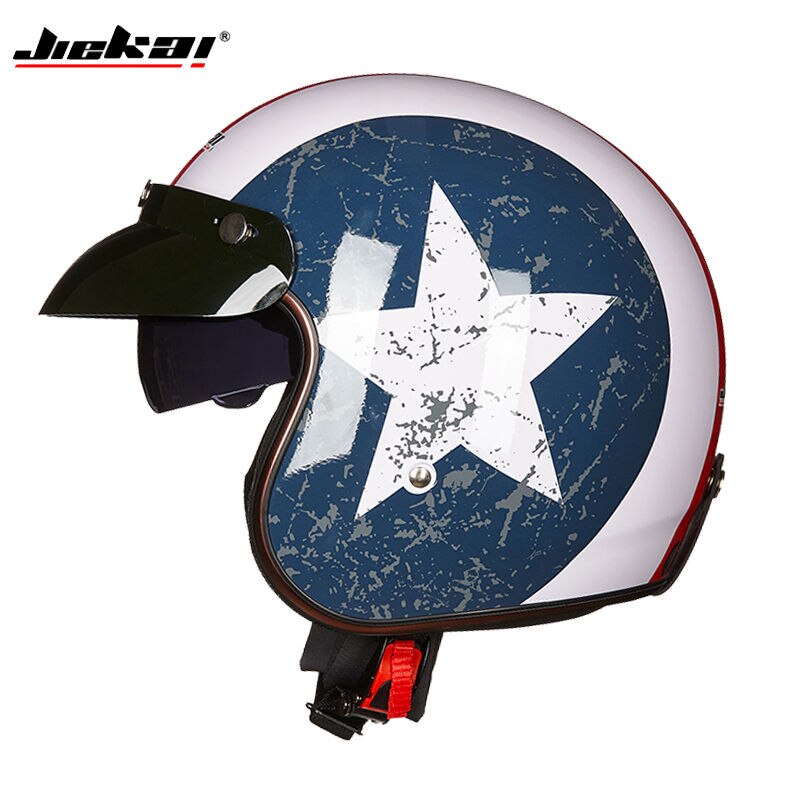 JIEKAI – demi-casque De Moto, accessoires De Moto, ouvert au visage, Jet Vintage, Scooter, Ski, 3/4: White five stars / XL