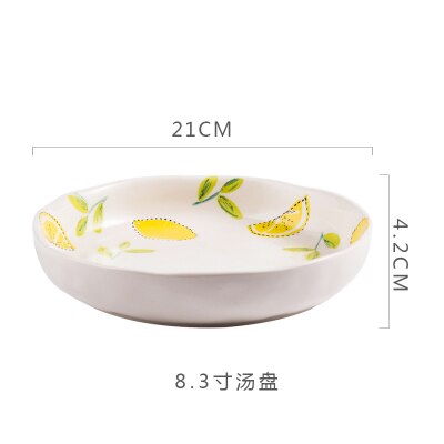 Original Hand-painted Ceramic Household Round Plate Western Steak Dish Flat Plate Pasta Dish Soup Plate Rice Fish Plate: 8-Inch Soup plate