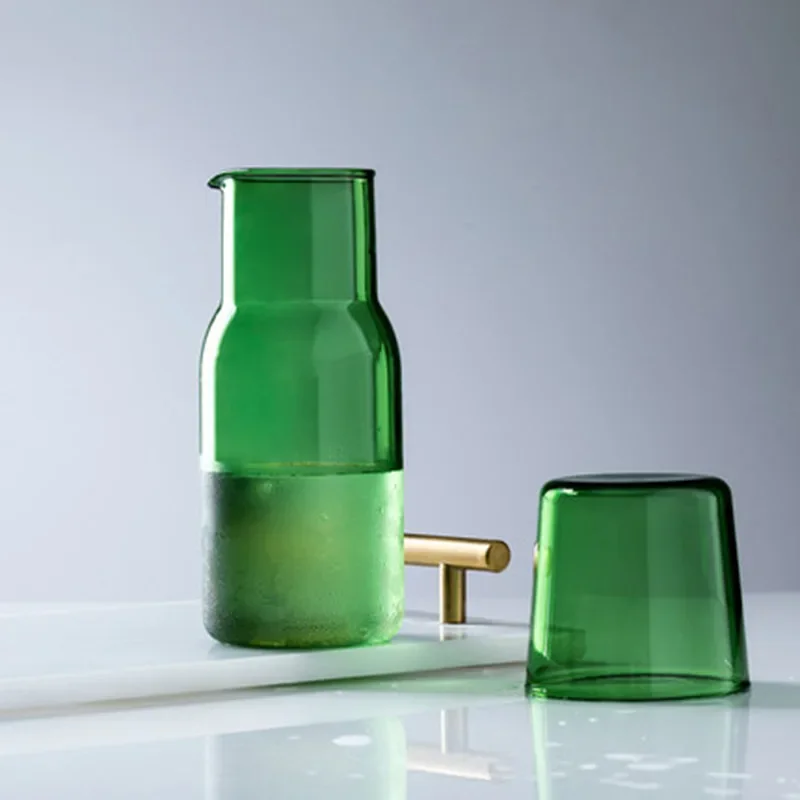 Conjunto simples de xícara de vidro resistente ao calor, Copo de suco com jarro de chá, Garrafa de água, Copos Azuis, 500ml: Preto