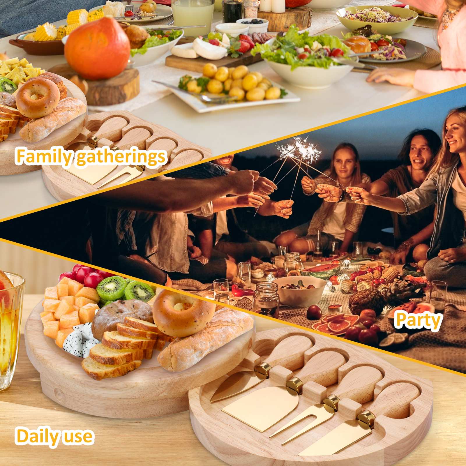 Kaasplank Set Houten Charcuteriebord met Kaassnijder en Vork Fruit Veggie Serveerschaal Keukengadget Dessertbord