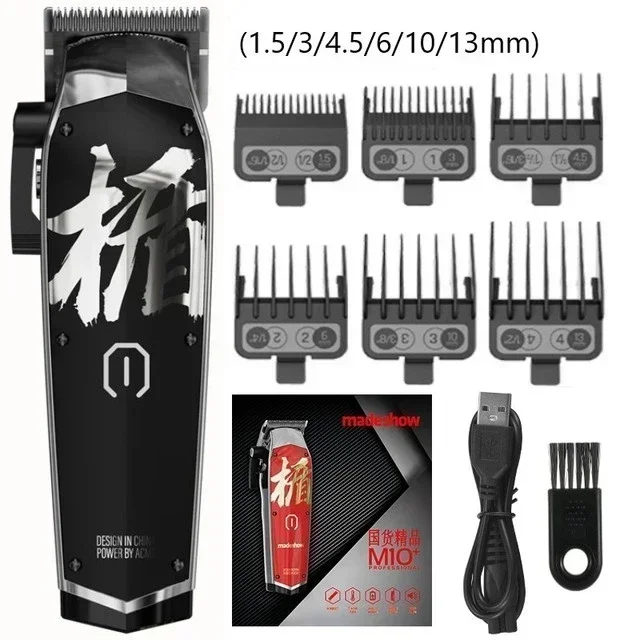 Madeshow M10 + tondeuse à cheveux professionnelle pour homme barbier 0mm tondeuse à tête chauve 2200mAh finition Machine de coupe de cheveux 7000 tr/min: Black