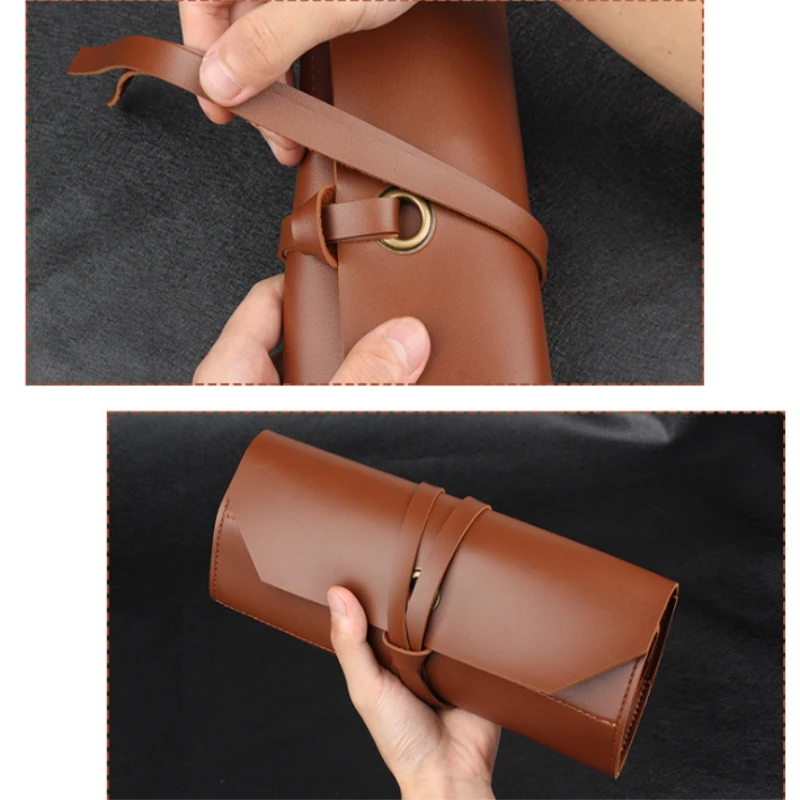 Multi Pocket PVC Tool Roll Up Bag Multifunctional Toolkit Brown Wrench Roll Pouch Tool Zipper Carrier Tote Storage Bags