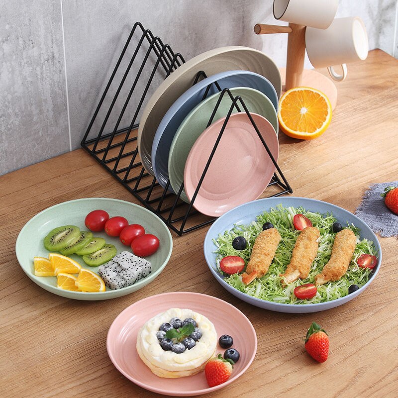 4 Pcs Wheat Straw Cutlery Plate Household Dish Plate Set Fruit Plate Dish Cooking Plate 9 Inches