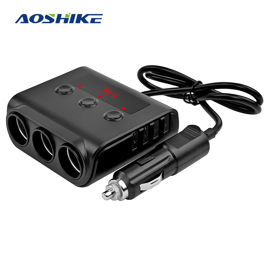 Aoshike 3 Weg Auto Sigarettenaansteker Adapter 12V-24V Splitter Plug Led 4 Usb Charger Adapter 2.4A 100W Voor Telefoon MP3 Dvr