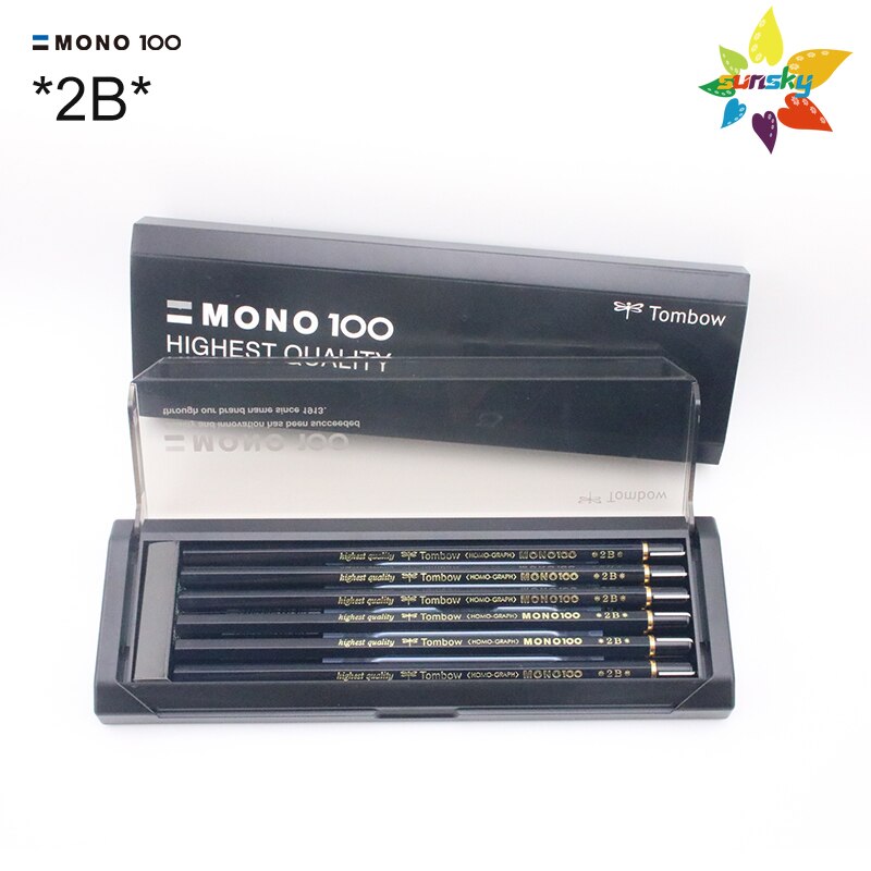 Tombow Japan Mono 100 Hexagonal Wooden Body Pencil,8H/7H/6H/HB/2B/4B,12 pieces 1 Dozen pencils,Smart black box: MONO-100-2B