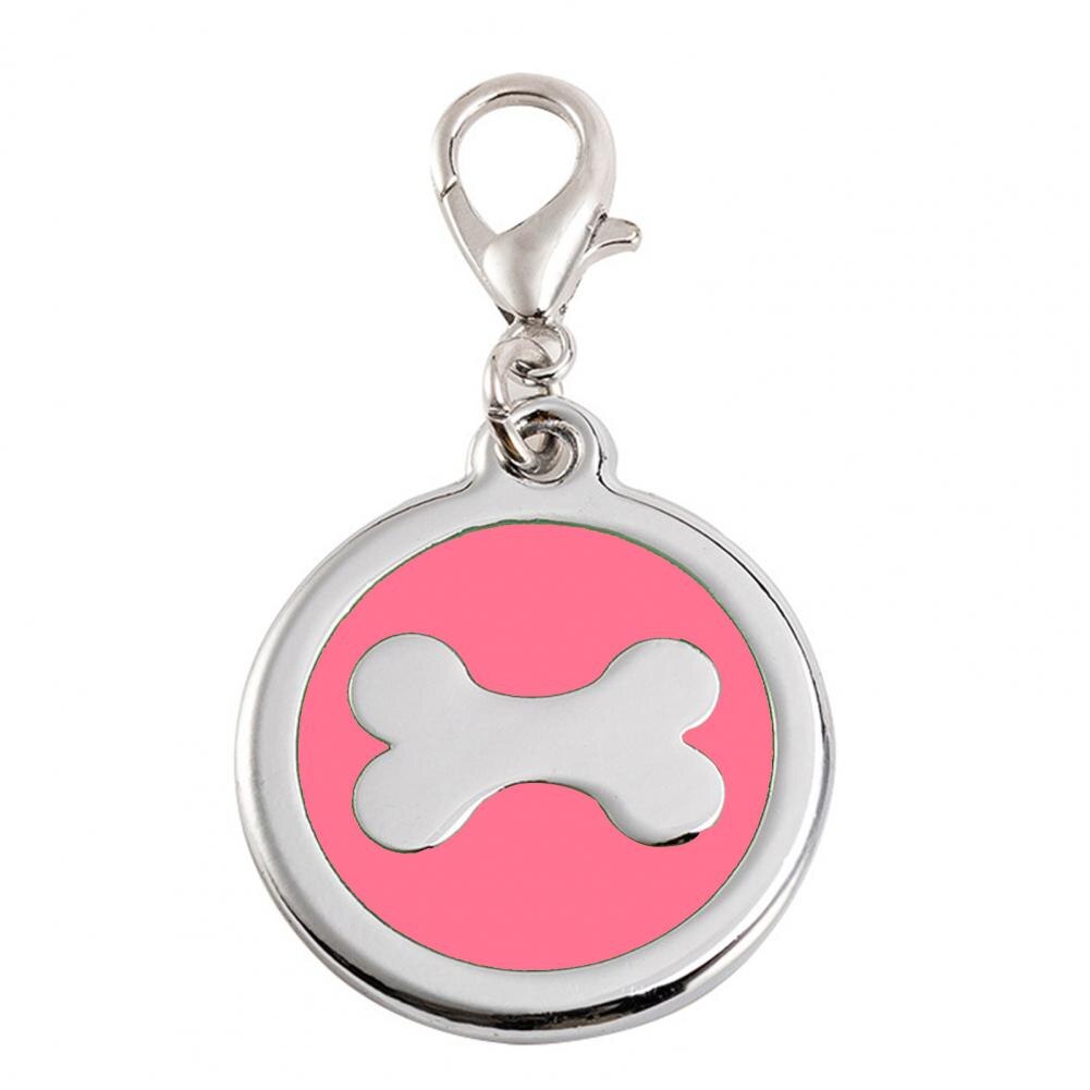 Porte-clés en métal gravé Anti-perte pour chien, fournitures de décoration pour animaux de compagnie, accessoire de collier en os pour chiot et chat d'extérieur: Rose