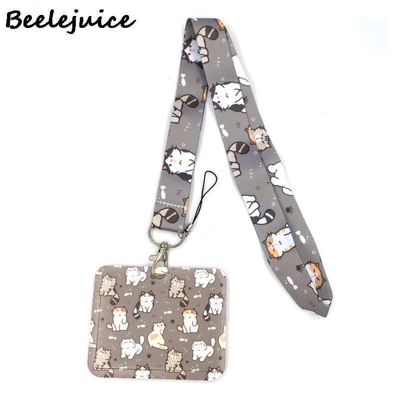 Grey Lovely Cute Cats Cute Card Cover Clip Lanyard Retractable Student Nurse Badge Clip Cartoon ID Card Badge Holder accessories: 9