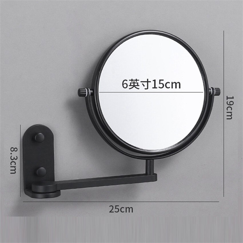 Espejo plegable de pared giratorio de doble cara para maquillaje, accesorios para cuarto de baño, aumento 1x y 3X, montaje en pared sin taladro, brazo extensible, para afeitado: 6 inch