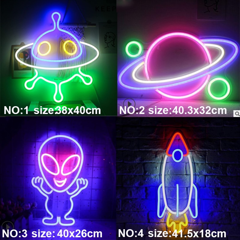 Neon Sign Light Alien Shaped Wall Hanging Lights for Home Children's Room Cloud Night Lamps Xmas Party Art Decor