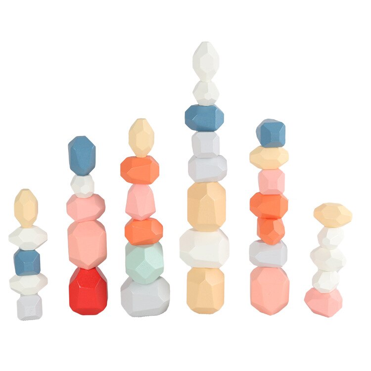 Pierre de couleur en bois Jenga jouet éducatif Interaction Parent et enfant aides pédagogiques Balance défis briques Pro bloc de construction: Colorful Building Blocks Stacked Stone  36 Pieces
