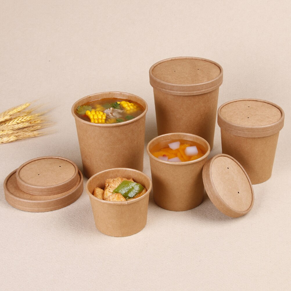 Tasse de soupe en papier Kraft de 8 onces, 50 pièces, conteneurs de préparation de repas jetables, emballage alimentaire, bol à emporter sans couvercle