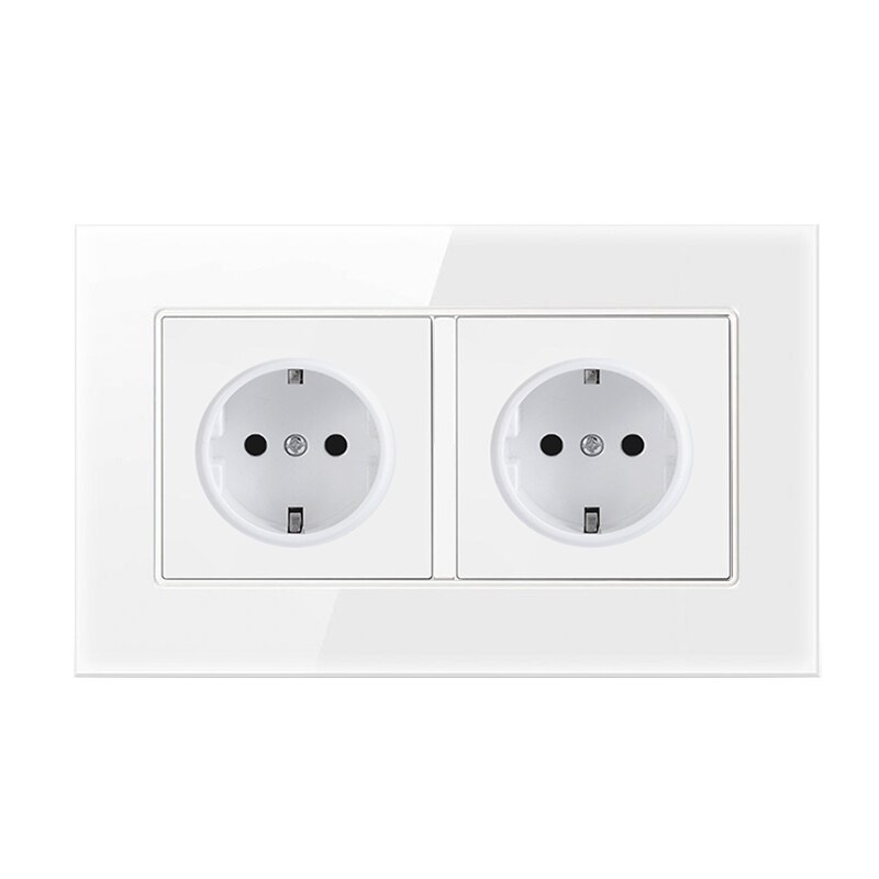 PSSRISEWall Crystal Glass Panel 146*86 Multi Way Power Socket Plug Grounded 16A EU Standard Electrical Outlet Double Socket stri