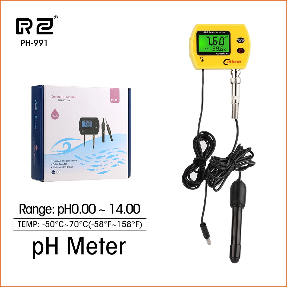 RZ PH Meter Tester Digital Durable Acidimeter Tool Temp Water Monitor For Aquarium Swim Pool Water PH-991With Backlight: PH-991
