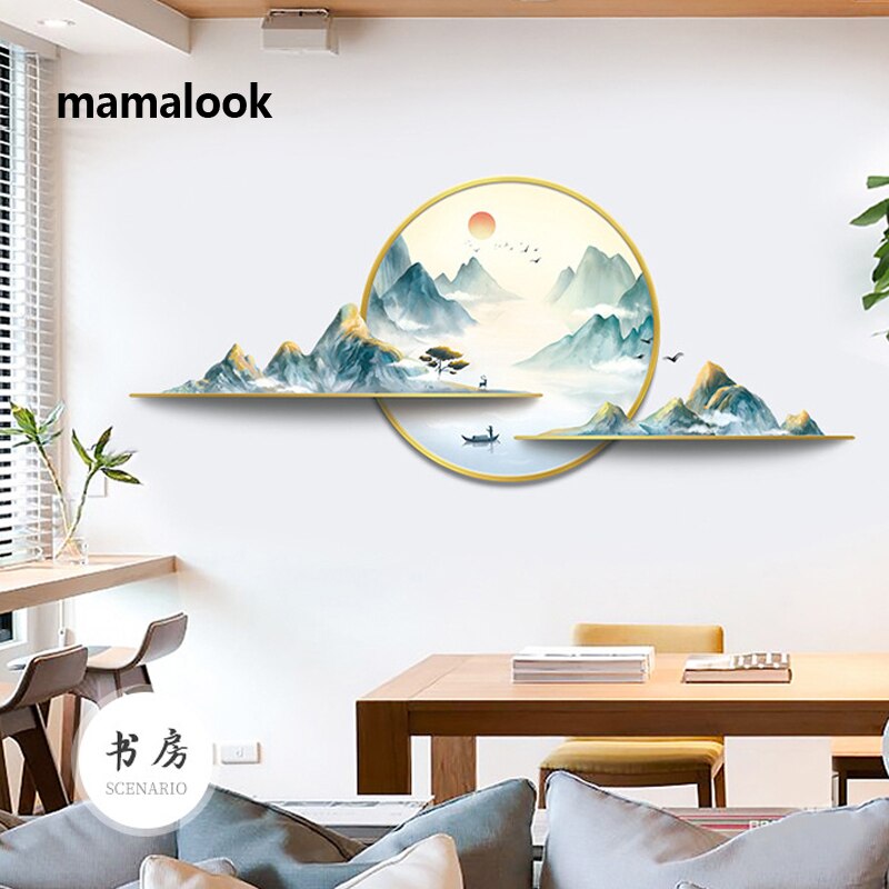 Chinese style wall art wall Stickers Decorative Painting Wallpaper Living Room Background Mountain Landscape Scenery Decals