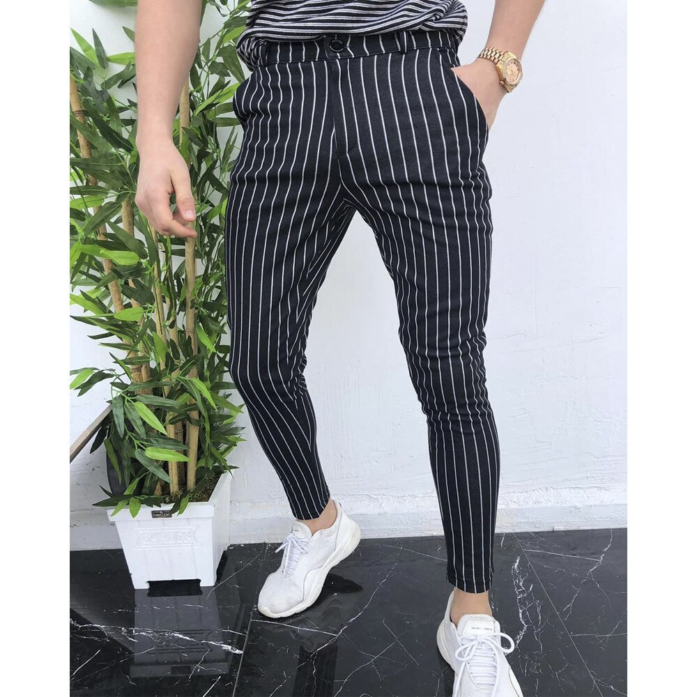 Sommer uformelle bukser plus size herre england retro kjole bukser formell stripe bukser uformelle bukse: Xxxl / Svart