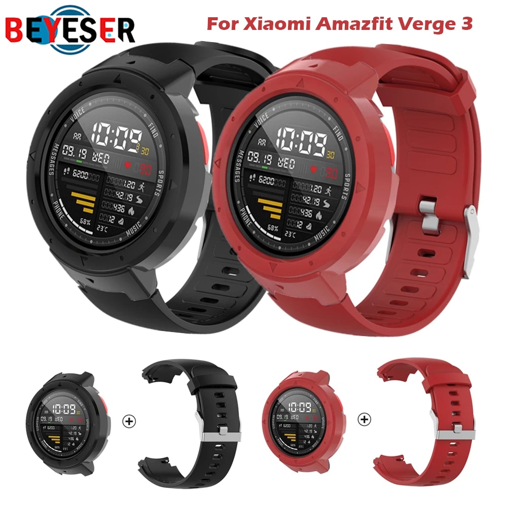 For Amazfit Verge A1801 Strap Smart Watch Band For Xiaomi Amazfit Verge 3 Case Cover Silicone Watchband + PC Protector Frame