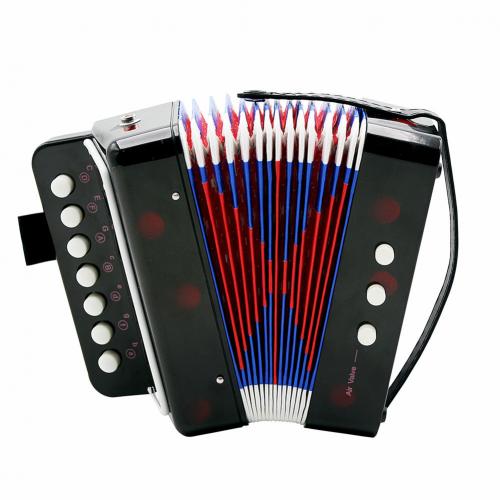 7 Keys 3 Buttons Compact Accordion Educational Toy Music Instrument for Kids: Black