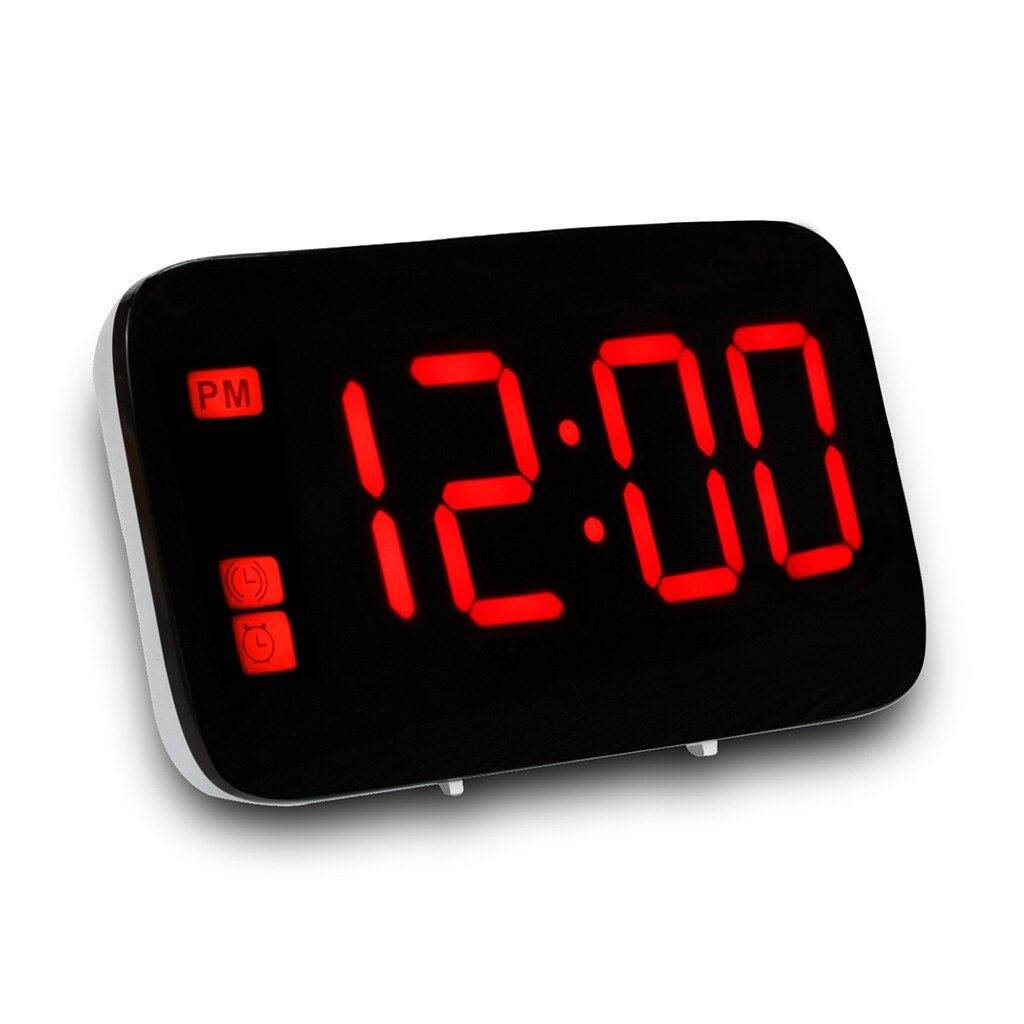 Digital LED Alarm Clock Large Screen Snooze Battery Powered Voice Control Clocks: Red