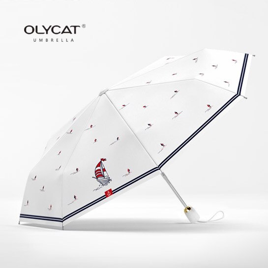 OLYCAT Brand Automatic Umbrella Rain Women Heart Print Anti UV Three Folding Umbrellas Ladies Parasol Wind Resistant 2 Colors: White
