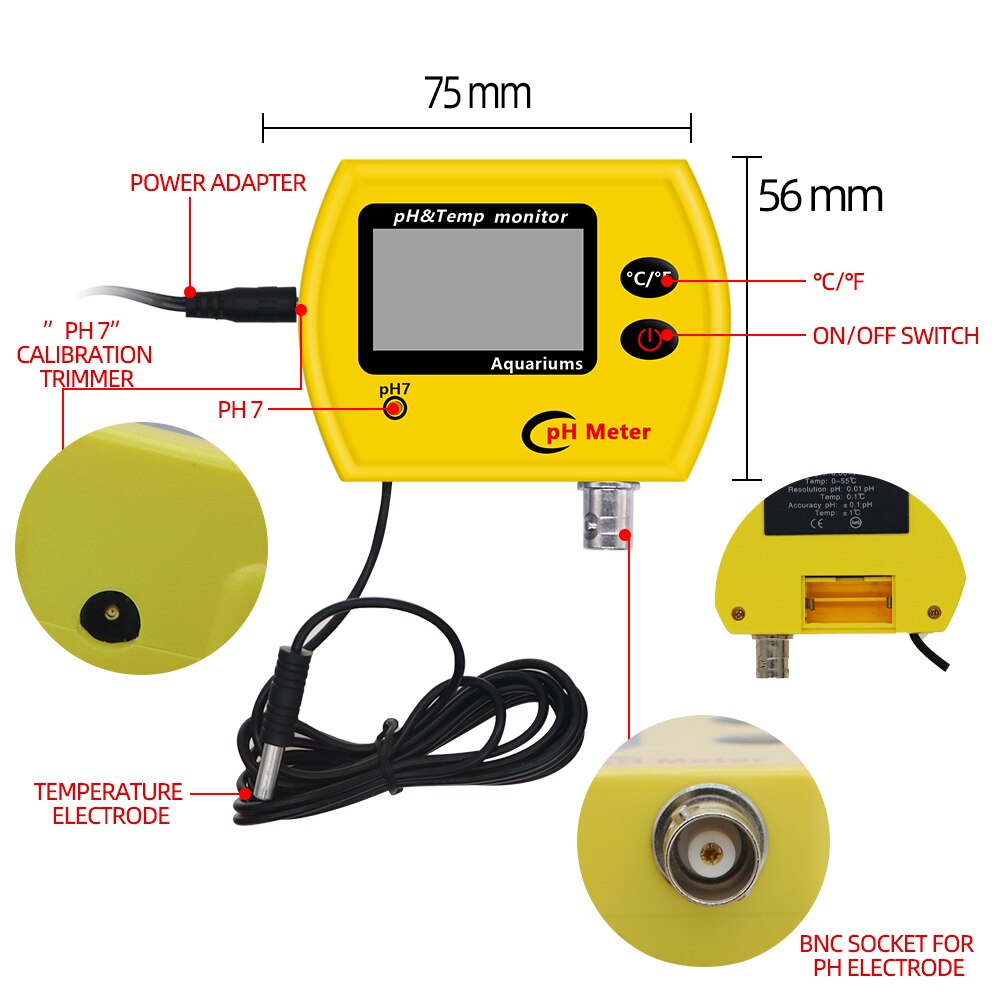 Digital LCD Online pH TEMP Meter Acidimeter Aquarium Drinking Water Monitor 0.01 PH Electrode Analyzer Backlit 21%off