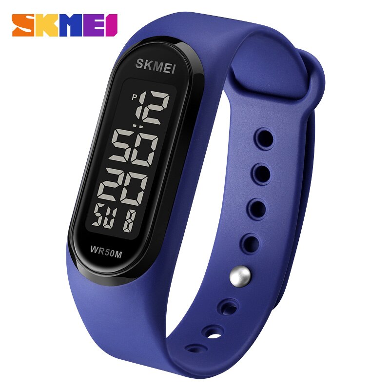 Luxe led-licht digitale horloges merk skmei heren dameshorloge 50m waterdichte datumweergave sport polshorloge reloj hombre klok: Blauwzwart