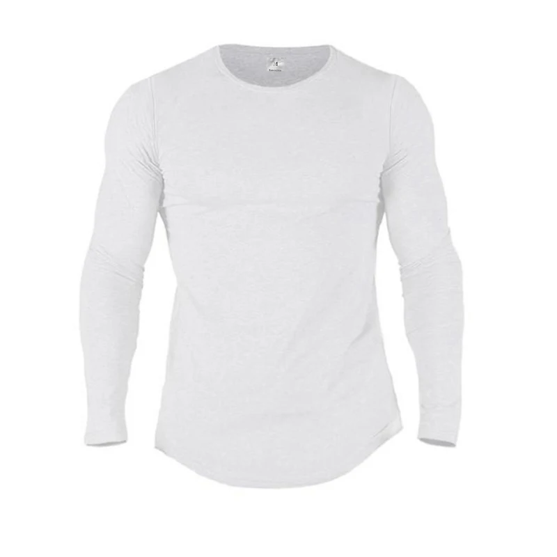 Ensfarvet bomuld åndbart langærmet tøj til fitness fitness bodybuilding sport t-shirts til mænd træning afslappet slim fit efterårsskjorter: M / Hvid