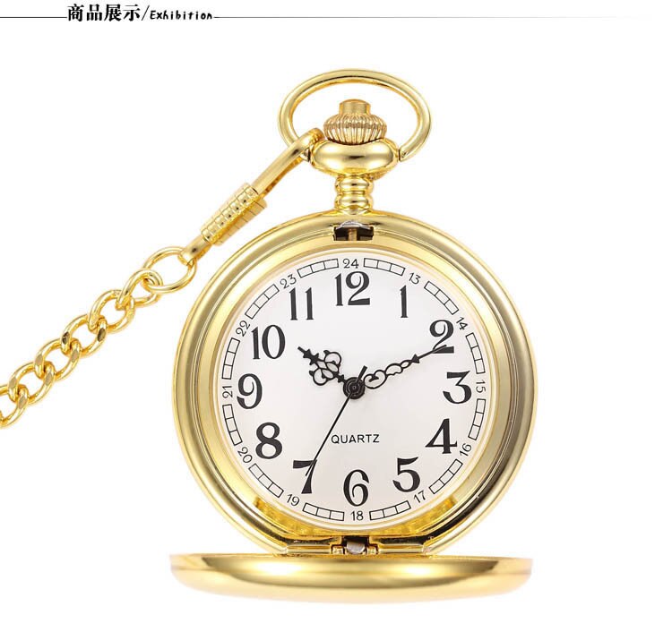 Mode 37Cm Fob Gladde Stalen Quartz Zakhorloge Vintage Romeinse Nmber Wijzerplaat Hanger Fob Horloge Klok: gold