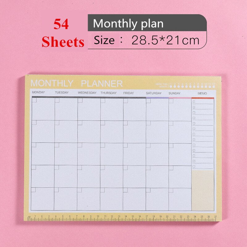 Kawaii A4 planificateur mensuel A5 Plan hebdomadaire Agenda 365 jour cahier école fournitures de bureau Journal livre papeterie Kpop: Monthly plan-yellow