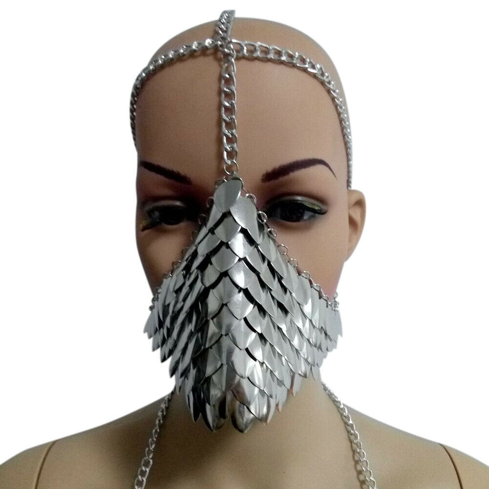 Alliage tête chaîne femmes Steampunk métal masque tête chaîne pour Halloween fête Cosplay glands: B