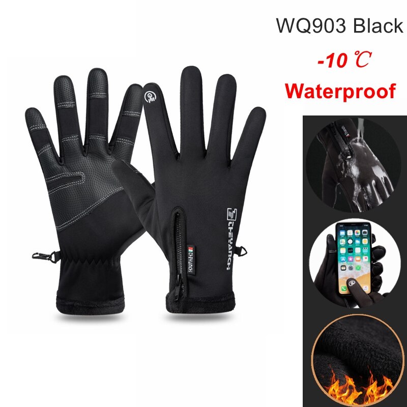 Guantes de ciclismo impermeables para exteriores, manoplas de invierno para pantalla táctil, a prueba de viento, para motocicleta, esquí y bicicleta: WQ903 Black / XXL