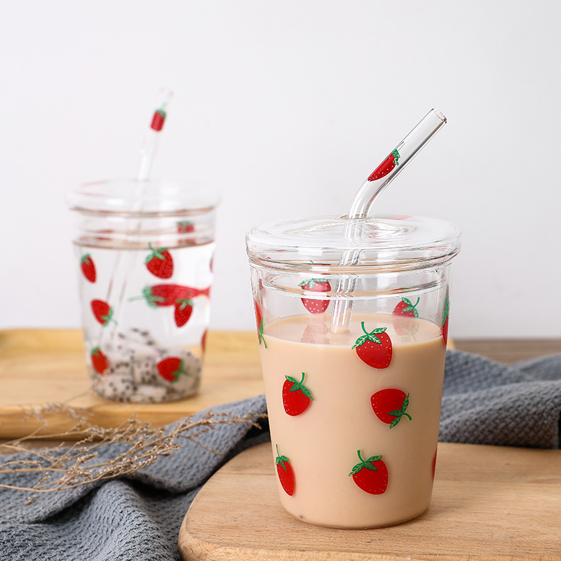 Tumblers med lock och sugrör glas 12 oz vattenflaska resemugg för vatten, saftglas kopp och klart lock halm