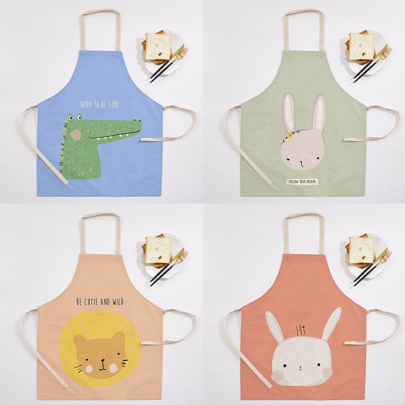 1Pcs Dier Patroon Katoen Schort Volwassen Slabbetjes Thuis Koken Bakken Koffie Winkel Schoonmaken Schorten Keuken Schoonmaken Accessoires