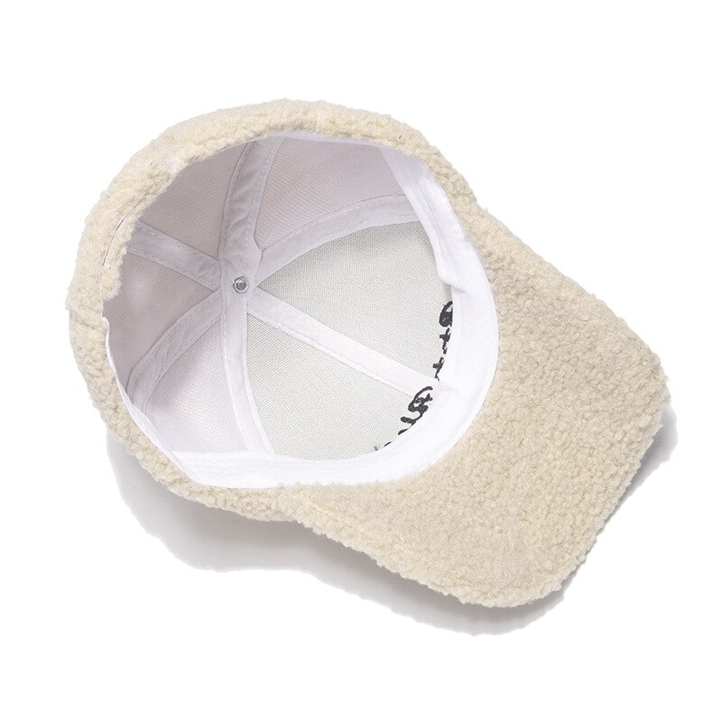 Lamb Wool Hat Women Autumn And Winter Korean Version Girl Tide Letter Ins Show Face Cute Warm Cap Plush Baseball Cap