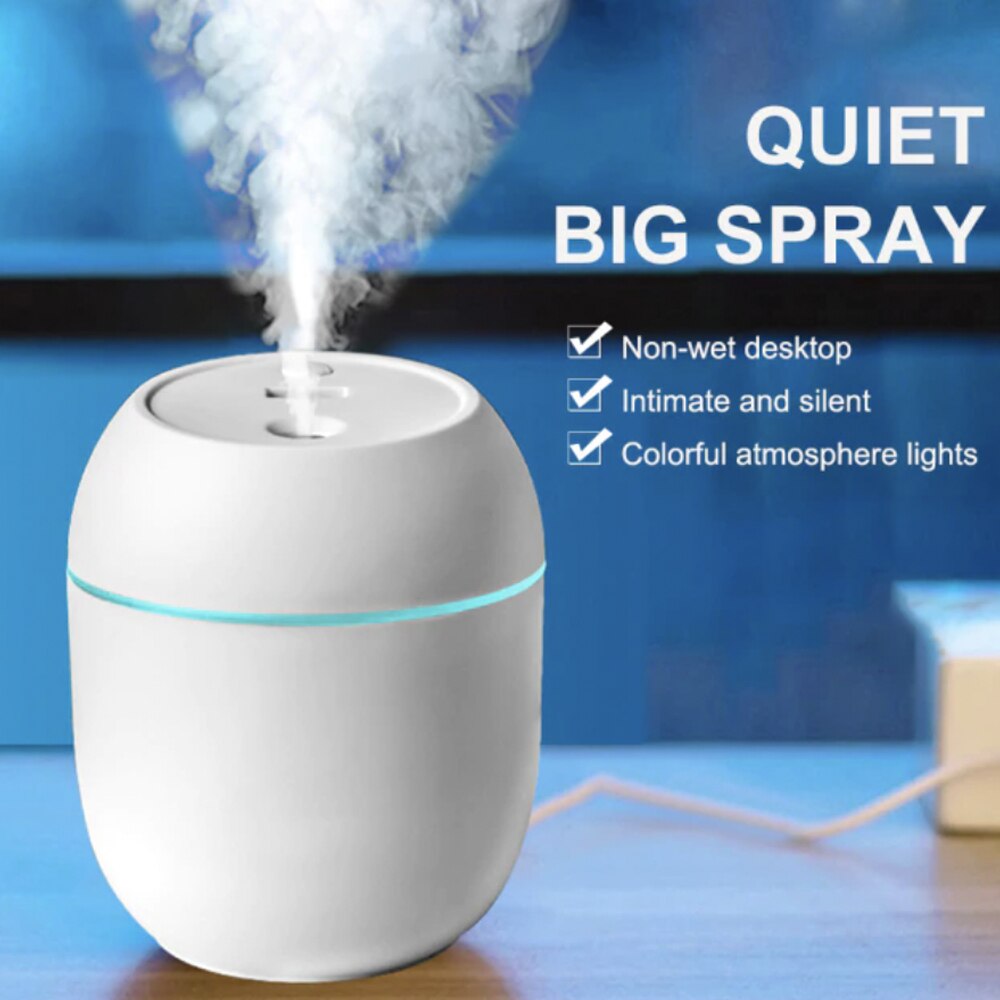 Mini humidificateur électrique 250ml, 1 pièce, diffuseur d'air, USB, intelligent, indicateur LED, 2 modes de pulvérisation, pour voiture, chambre à coucher, bureau