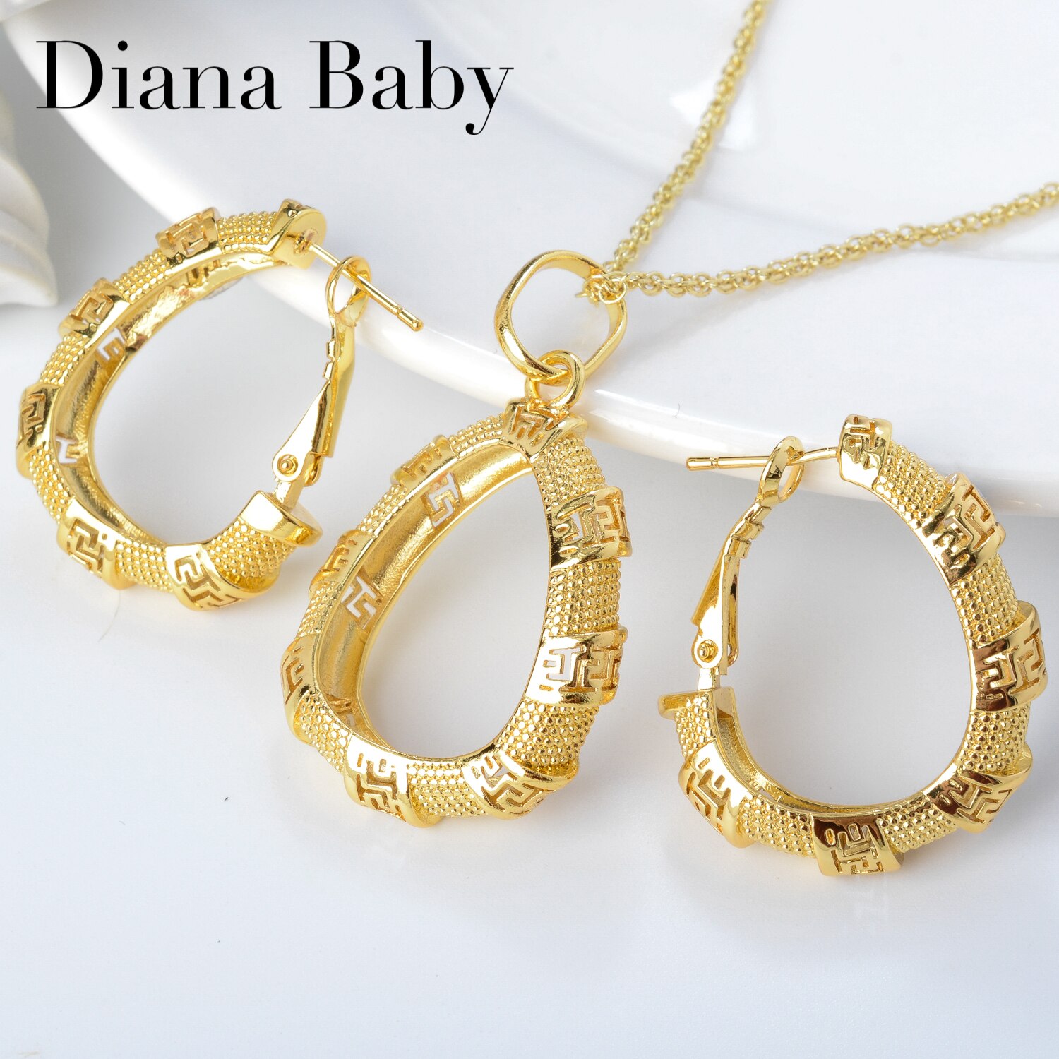Diana baby bohemia korusettit kullalla istutetut korvakorut riippuvat kaulakoru naisille hääjuhliin klassikko