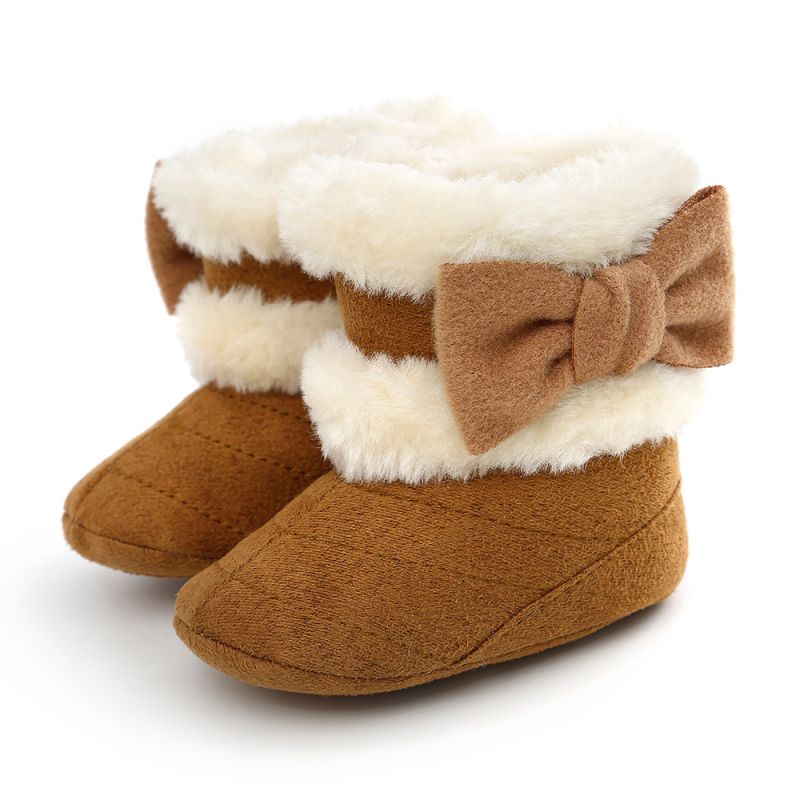 Pasgeboren Baby Meisjes Winter Warm Boog Fur Mid-Kalf Lengte Slip-On Harige Laarzen 0-18M baby Baby Snowboots W Zachte Bodem Schoenen